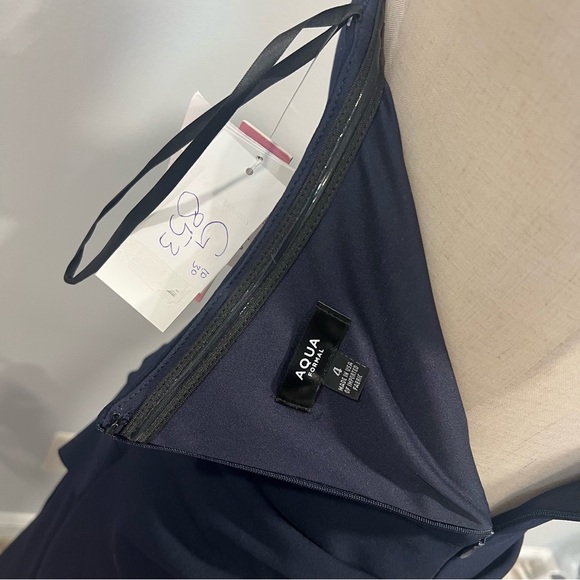 Aqua Brand Navy Blue Ruffled One Shoulder Maxi Formal Evening Gown - Reemoly - Picture 13 of 13